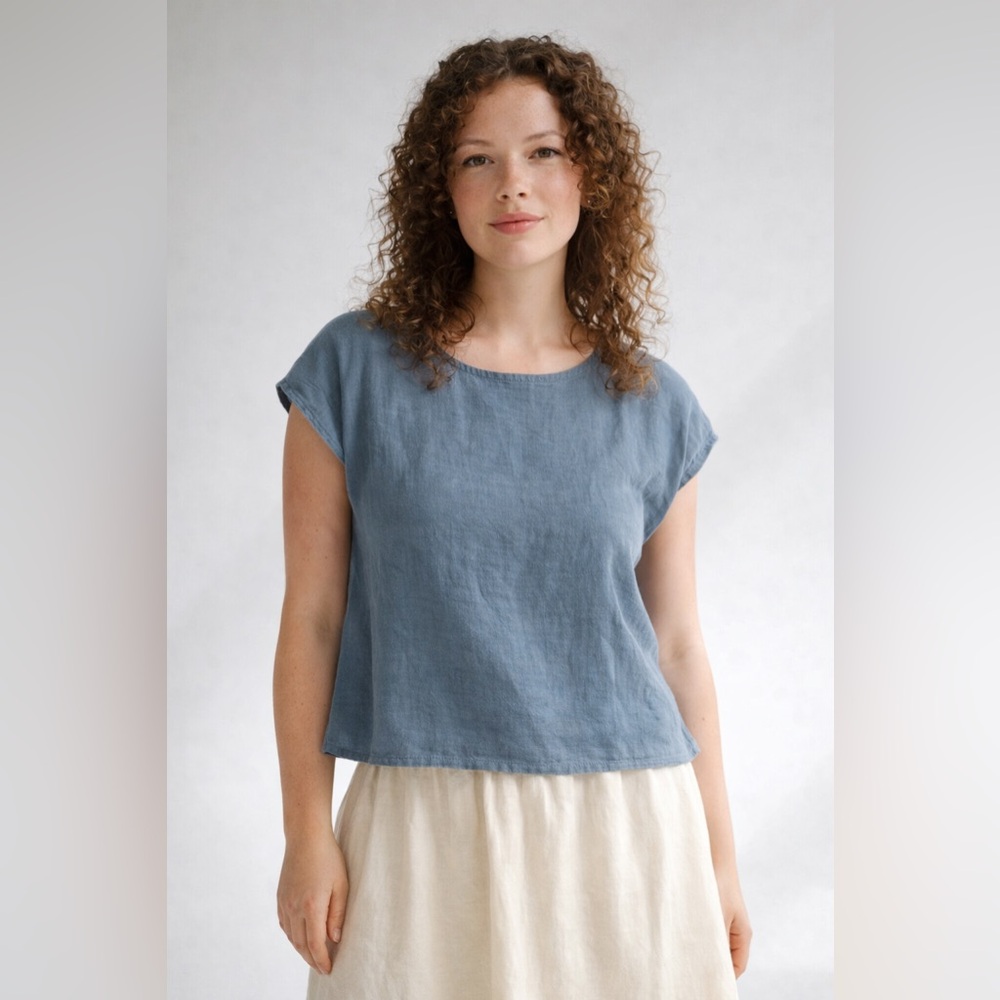 Mooshoplinen MOO European Linen Handmade ALICE tank top Dusty Blue Size Small - Picture 3 of 8
